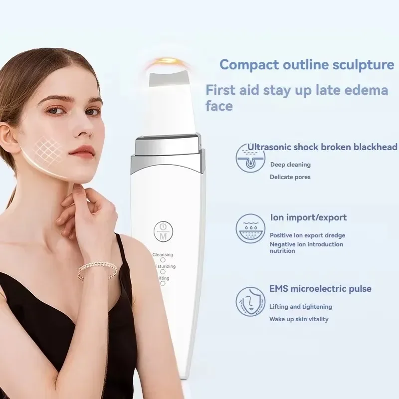 New Facial Ultrasonic Skin Scrubber Spatula Deep Face Cleaning Blackhead Remover Face Lift Machine Peeling Shovel Pore Cleaner