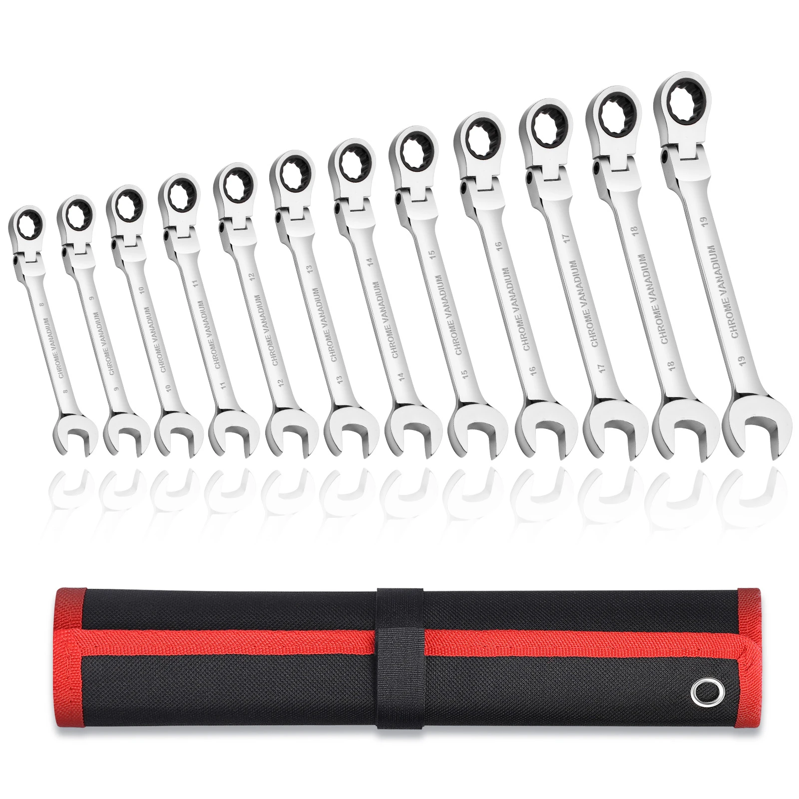 FlexHead Ratcheting Combination Wrench Set 72Teeth Key Set CrV Steel