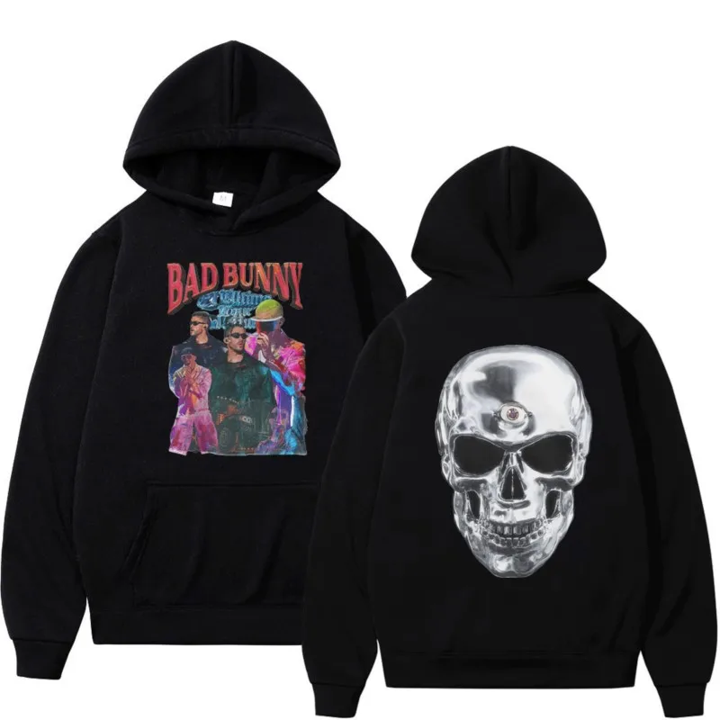 

Bad Bunny Yonaguni Double-sided Print Hoodie Men Women Street Hip Hop Rock Sweatshirt Tops Black Fleece Hooded Sweatshirts Tops
