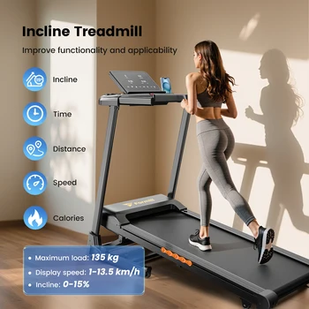 Tapis roulant da 3,0 HP con ampio schermo ad alta definizione, macchina da corsa inclinata al 15% Tapis roulant da 13,5 km/h e macchine da passeggio
