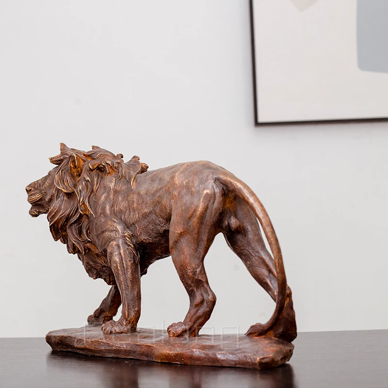 Bronze Lion Statue Noble Lion Bronze Sculpture Gold Fierce Wild Animal Figurines For Home Office Art Decor Ornament Gifts