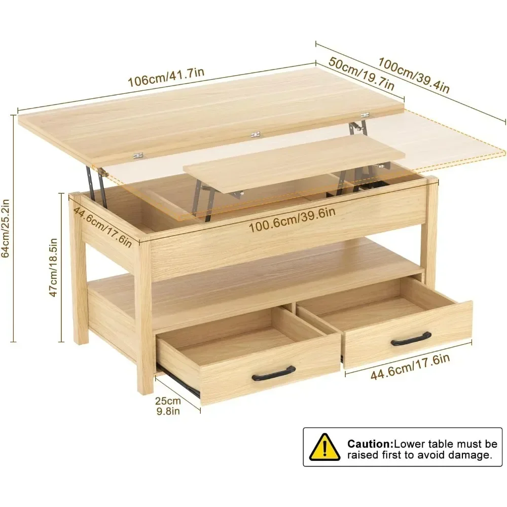 3-in-1 Multifunctional Coffee Table with Drawers and Hidden Compartments, Coffee Table Converts to Dining