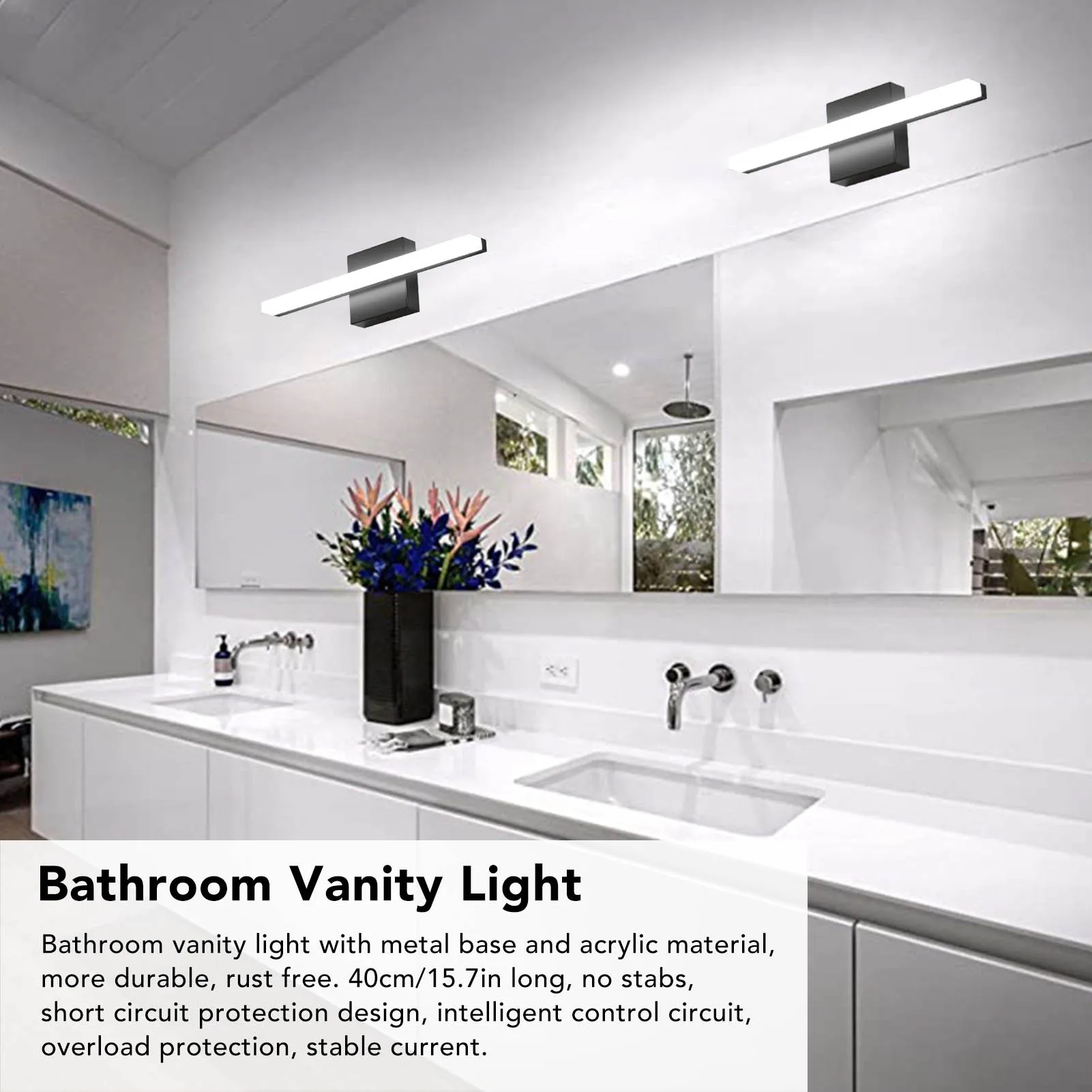 ZK50 LED Vanity Light 15.7 Inch 6000K White Light Over Mirror Wall Mounted Modern Vanity Bar For Bathroom Bedroom