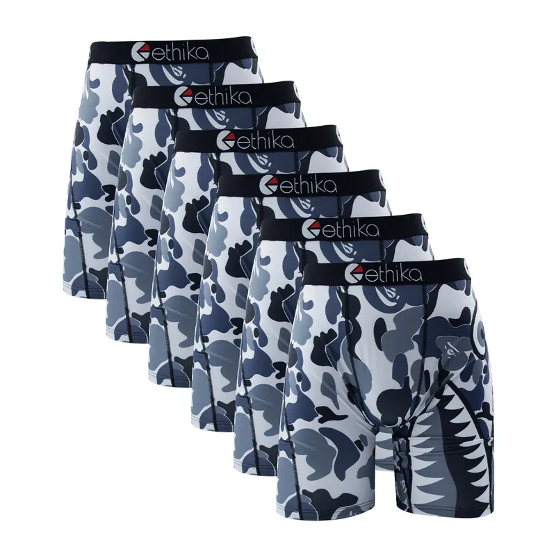 6Pcs ETHIKA Sexy Printed Men Underwear Boxer Shorts Underpants Breathable Man Panties Lingeries Plus Size Boxer Briefs S-XXXL 6