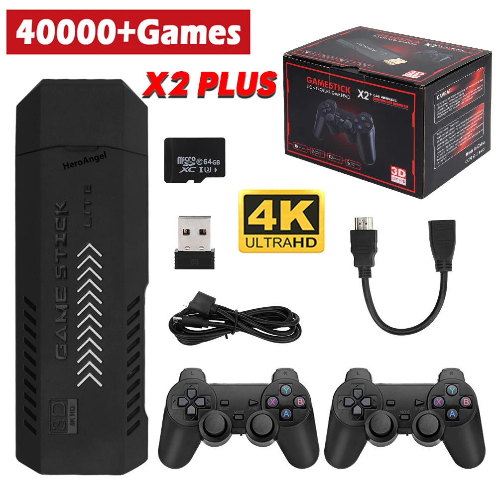 X2 Plus Gamestick 3D Retro Video Game Console 2.4G Wireless Controllers
