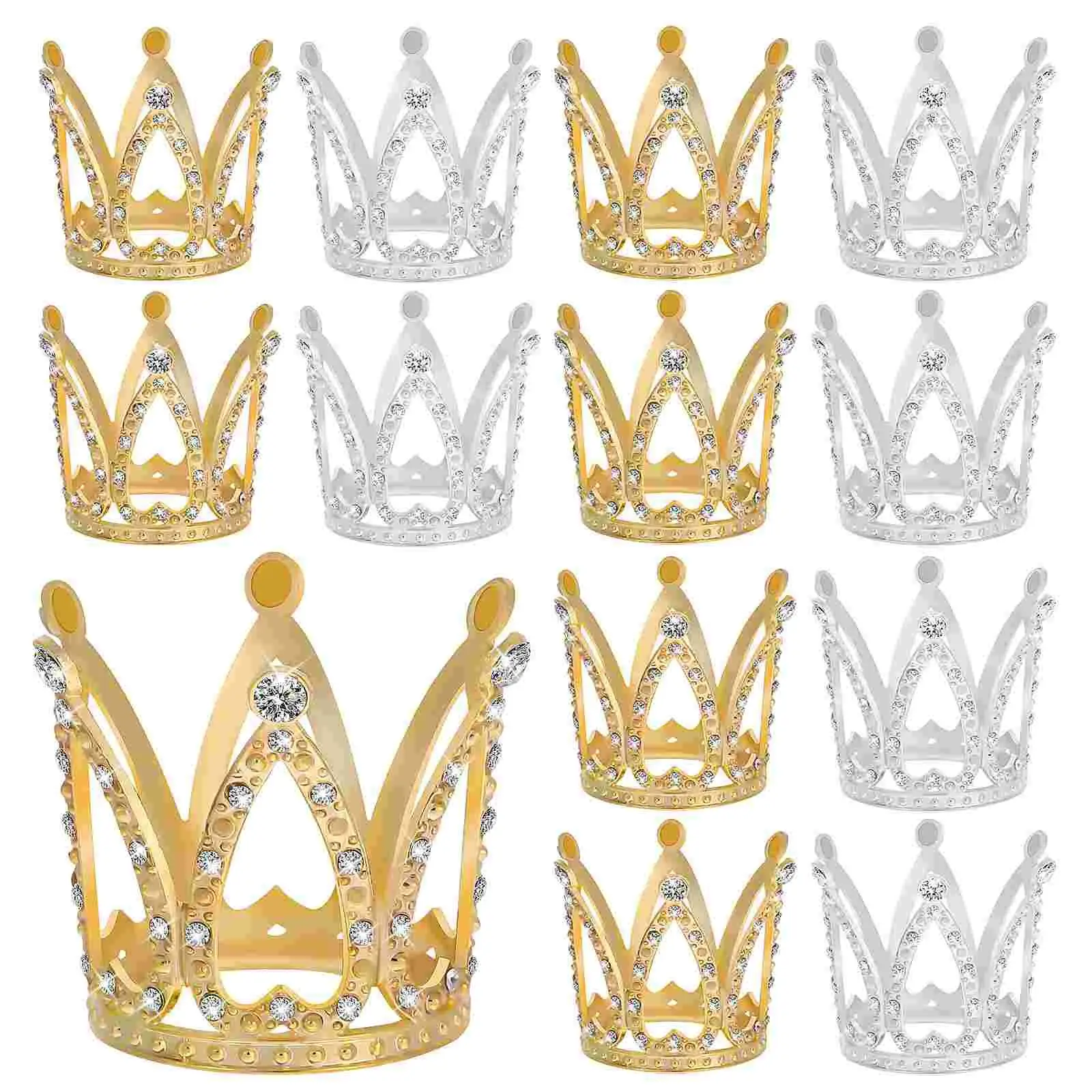 

12Pcs Mini Baby Small Rhinestone Tiara Crown Gold Mini Crown Cake Topper For Flower Arrangements Shower Birthday Wedding Decor