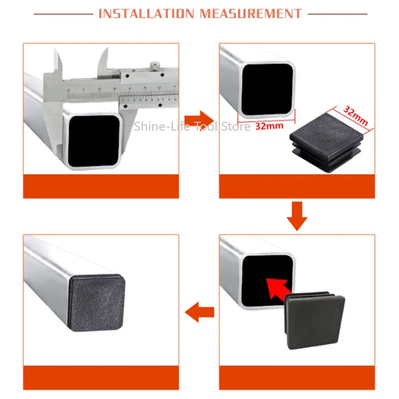 검정색 사각형 플라스틱 블랭킹 엔드 캡 10x10mm100x100mm 사각 튜브 내부 플러그 가구 다리 튜브 파이프 인서트 플러그