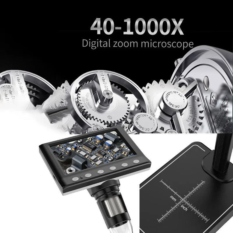 4.3인치 LCD 디지털 현미경 1080P 1000X 코인 현미경 확대경(8개의 조절 가능한 LED 조명 포함) Windows와 호환 가능