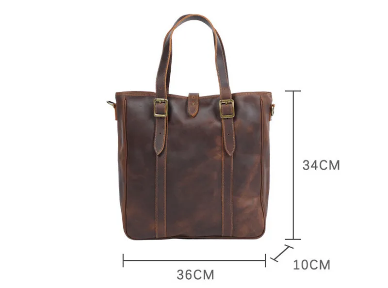 Vintage große Kapazität Crazy Horse Rindsleder Herren Einkaufstasche natürliche echtes Leder Arbeitshandtasche Shopping Schulter Messenger Bags – Detail 1
