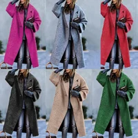 Autumn Winter Long Woolen Coat Elegant Commuting No Belt Notched Lapel Loose Type Green Woolen Jacket for Women
