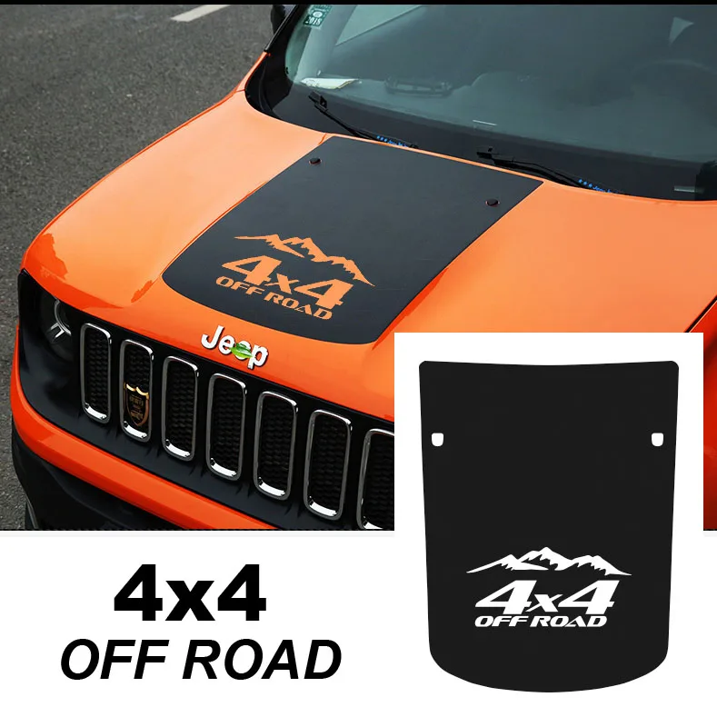 3D Carbon Fiber Vinyl Hood Sticker Decal Film 4x4 OFF ROAD For Jeep Renegade 2015 2016