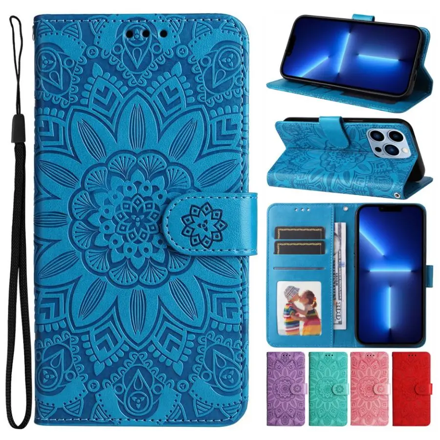 

Cute Sunflower Case For OPPO Find X5 Pro A92S A72 A53 A54 A94 A95 A74 A55 A53S A16 A16S A54S 5G Card Wallet Cover D27F