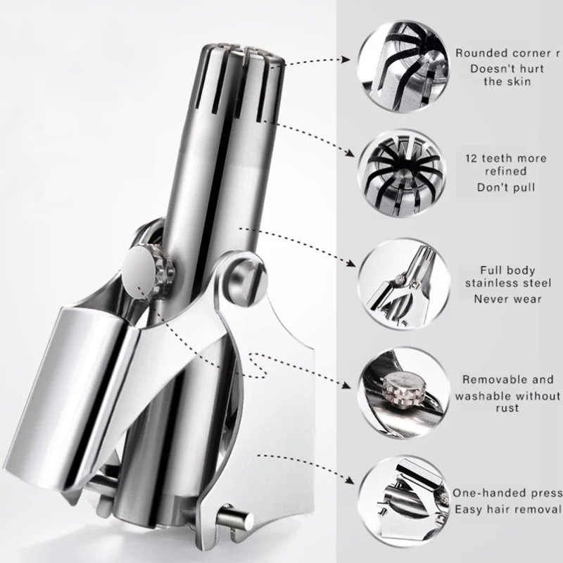 Nose Hair Trimmer Nose Hair Trimmer Cleaner For Men Women Stainless Steel Manual Mechanical Shaving Razor Washable Hair Removal Tools Brush