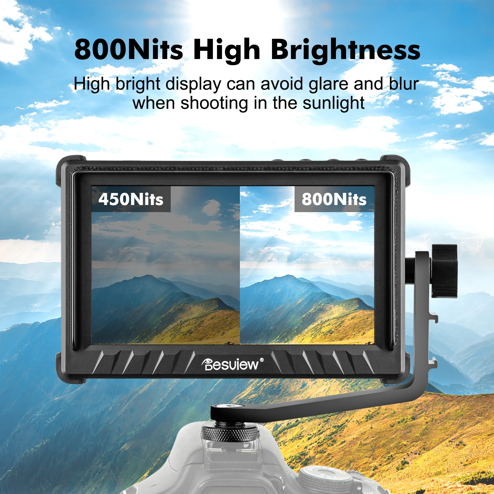 Desview Camera Monitor 800nits High Brightness IPS 178° View Angle 4K HDMI Field Monitor with 3D LUT Include Sunshade & Battery