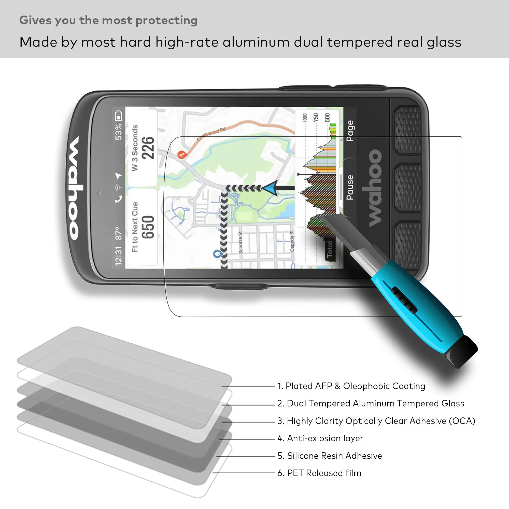 Wahoo Elemnt ACE용 강화 유리 화면 보호기 - 자전거 GPS 컴퓨터 3.8인치 터치스크린 액세서리 긁힘 방지/지문 방지