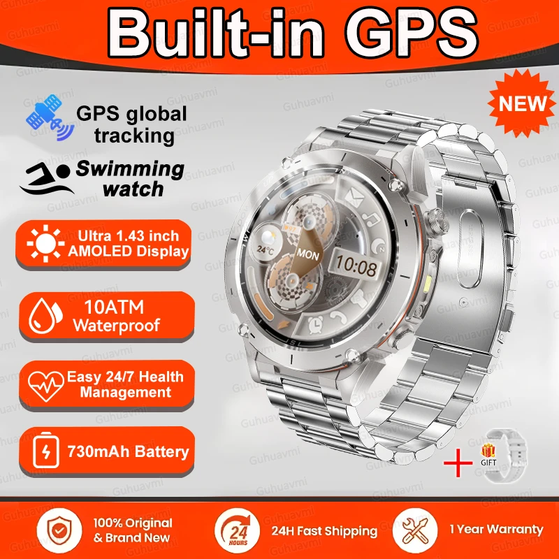 GPS Sports Smartwatch 10ATM Waterproof 1.43" AMOLED Health Monitor - Picture 39 of 43