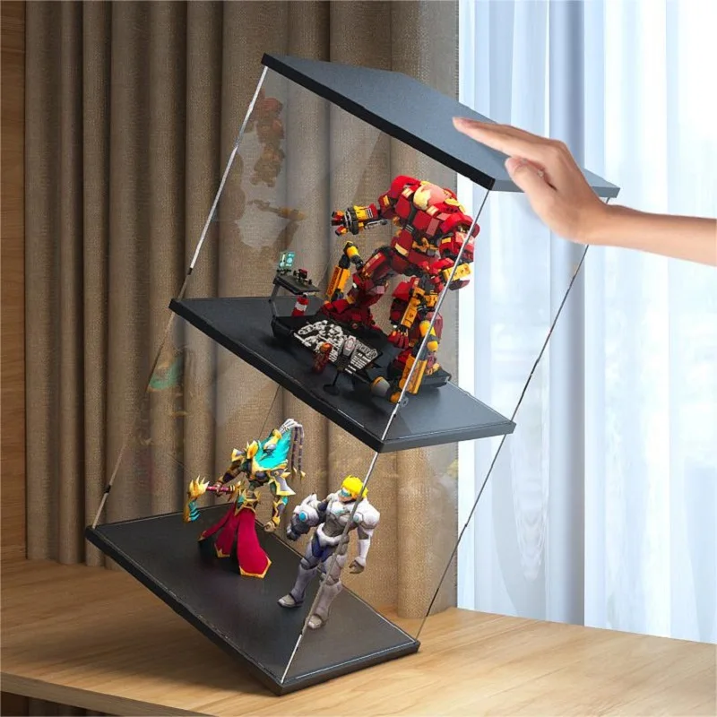 Vitrine Acrylique AZEYN 4 Niveaux Avec éclairage LED - 32x31x30cm - Noire - Pour Figurines Et Collections