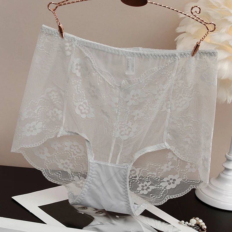 

Sexy Lace Panties Women Large Size High Elastic Mesh Breathable Seamless Underwear Mid Waist Cotton Crotch Transparent Brief C49