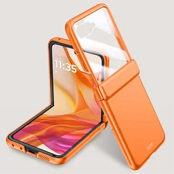 Tempered Glass Film Protective Case with Spring Hinge and Full Lens Camera Protection for Moto Razr 50 Ultra (Orange)