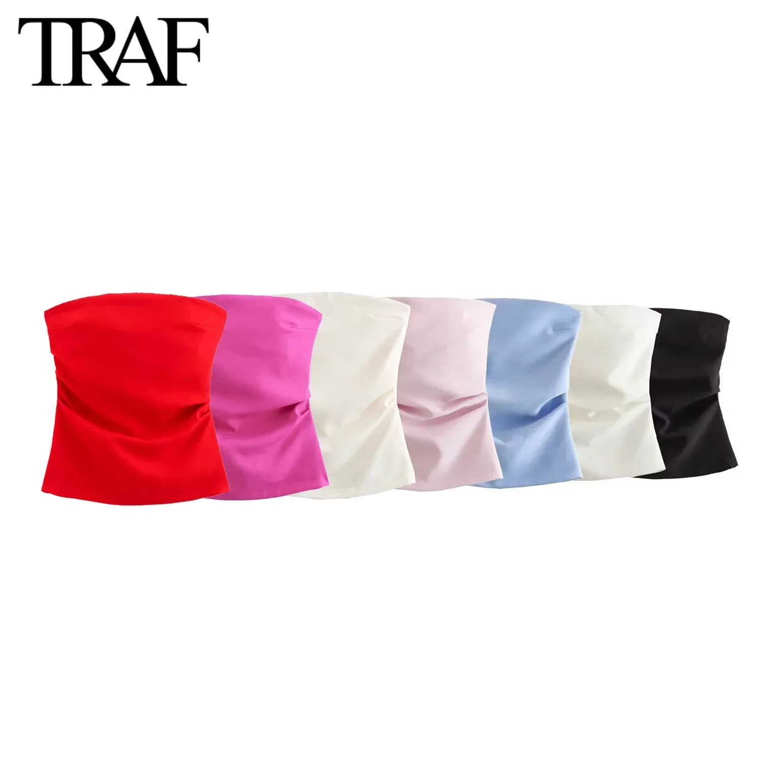 TRAF 여성 패션 여름 뉴 백 지퍼 Strapless 민소매 블라우스 스트리트 의류 조끼 탱크 세련된 숙녀 자르기 탑 Muj..