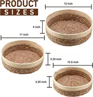 3 Size Woven Storage Basket, Organize Straw Cosmetics Storage Basket, Snack Food Storage Table Basket Made of Cattail Material 2