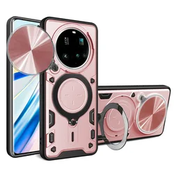 Enhanced Metal Ring Holder Magnetic Car Mount Case with Rotating Holder and Camera Protection for Xiaomi 13 Ultra (Rose Gold)