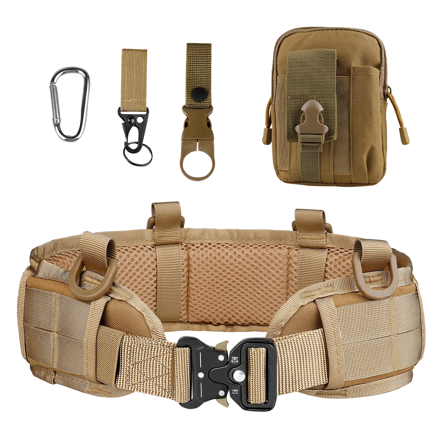 Tactical Waist Belt with Detachable Pouch and Quick Release Buckle