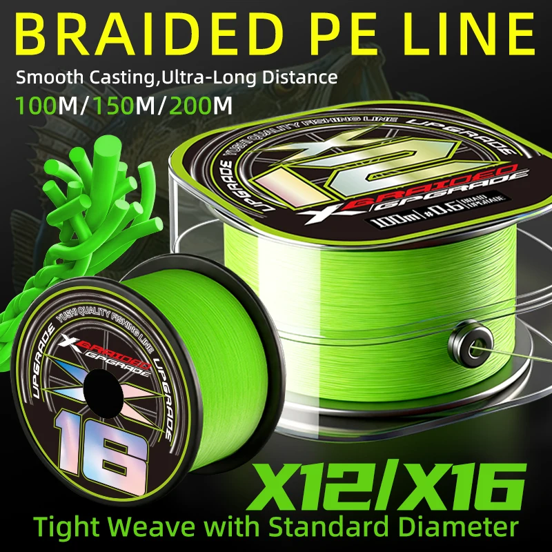 YGKX 12/16 Braided Fishing Line 100/150/200M Super Strong PE Multifilament Fishing Line for Carp Bass Saltwater Freshwater Pesca