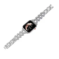 Stylish Stainless Steel Rhinestone - Embellished Metal Strap - 42 - 44 - 45 - 49MM (Silver)