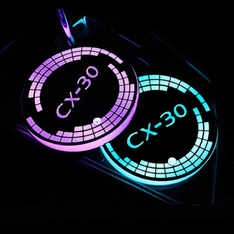 야광 자동차 물컵 코스터 라이트 음료 거치대 미끄럼 방지 패드 LED 매트, 마즈다 CX30 로고, 자동 분위기 RGB 램프 액세서리