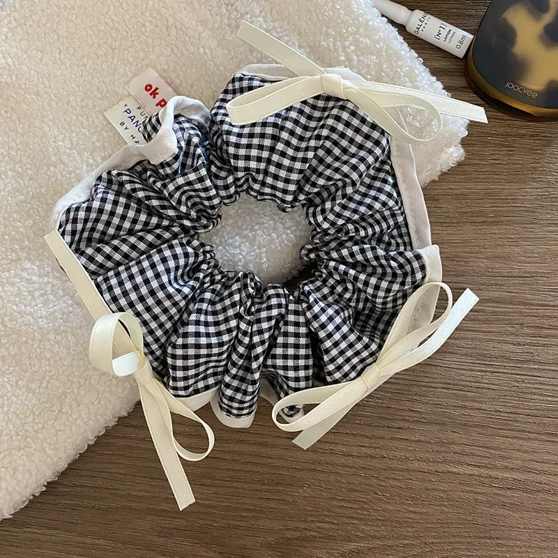 Elegant Black and White Plaid Scrunchie Hair Accessory