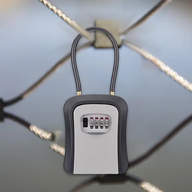 Key Lock Box Key Security Box with 4 Digit Combination Removable Chain Portable Weatherproof for House Keys, Car Keys Sturdy 3