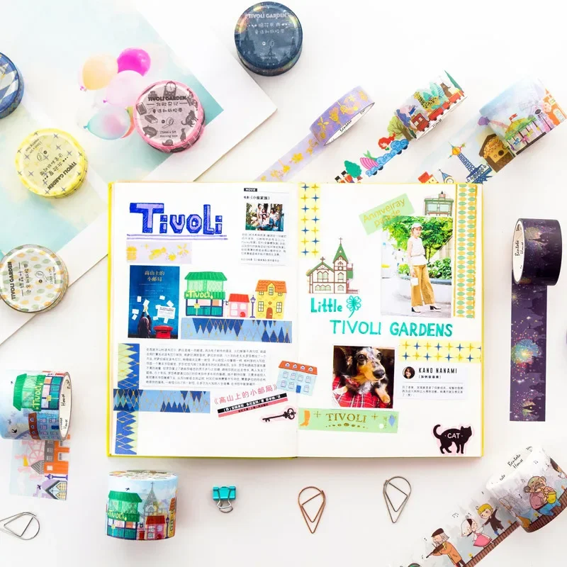 1 롤 Washi 테이프 Tivoli 카니발 15mm 25mm 40mm X5m 고품질 Kawaii Washi 테이프 장식 마스킹 페이스트