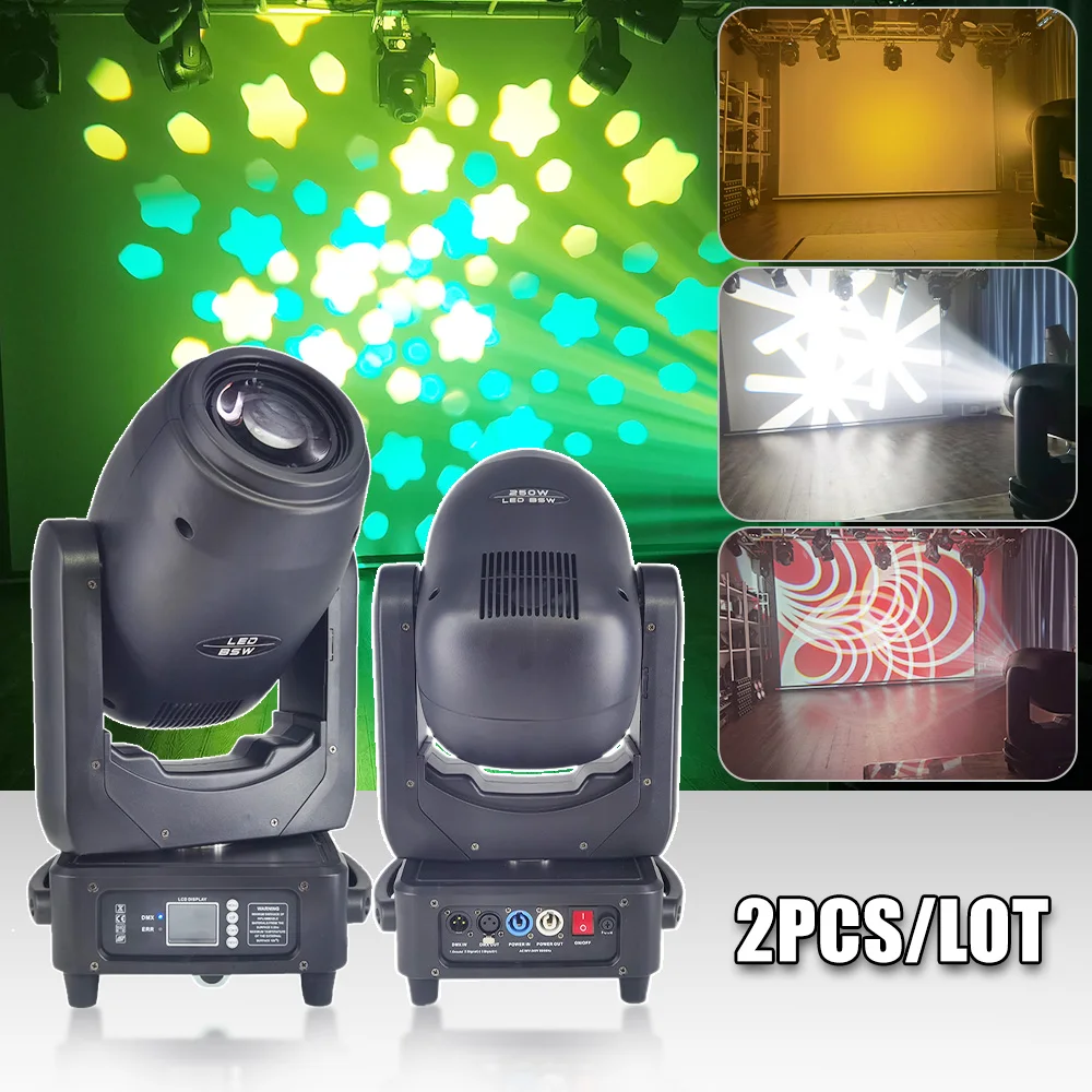 2PCS/Lot NEW 250W Beam Moving Head Focus Rotating Pattern Effect Club Prims Party Bar Club Dj Disco DMX Music Stage Lights