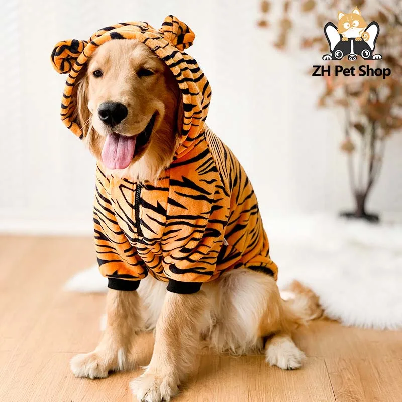 

Medium to large dog clothing winter hoodie jacket fun dinosaur tiger wool large dog coat clothing jumpsuit warm pet supplies