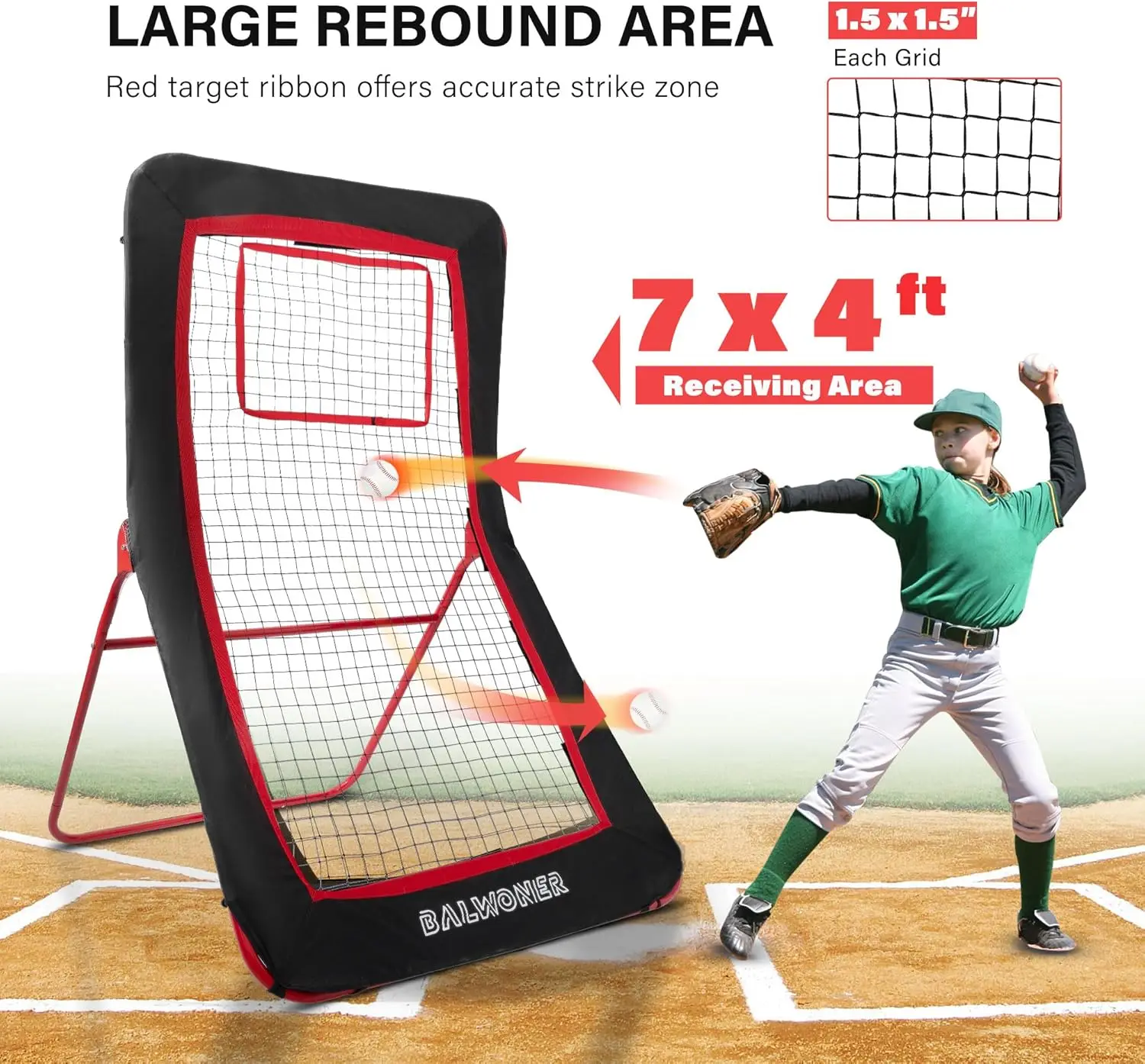 4 x 7 ft 5 Angles Adjustable Lacrosse Volleyball Pitch Back Baseball Softball Rebound Net with Strike Zone