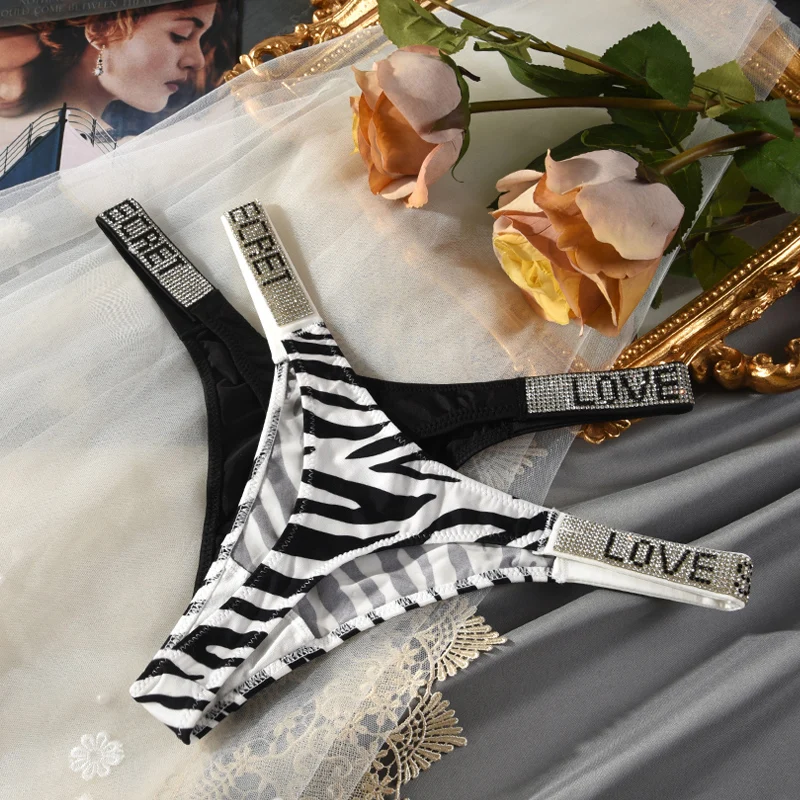 rhinestone letter thong panties diamond underwear