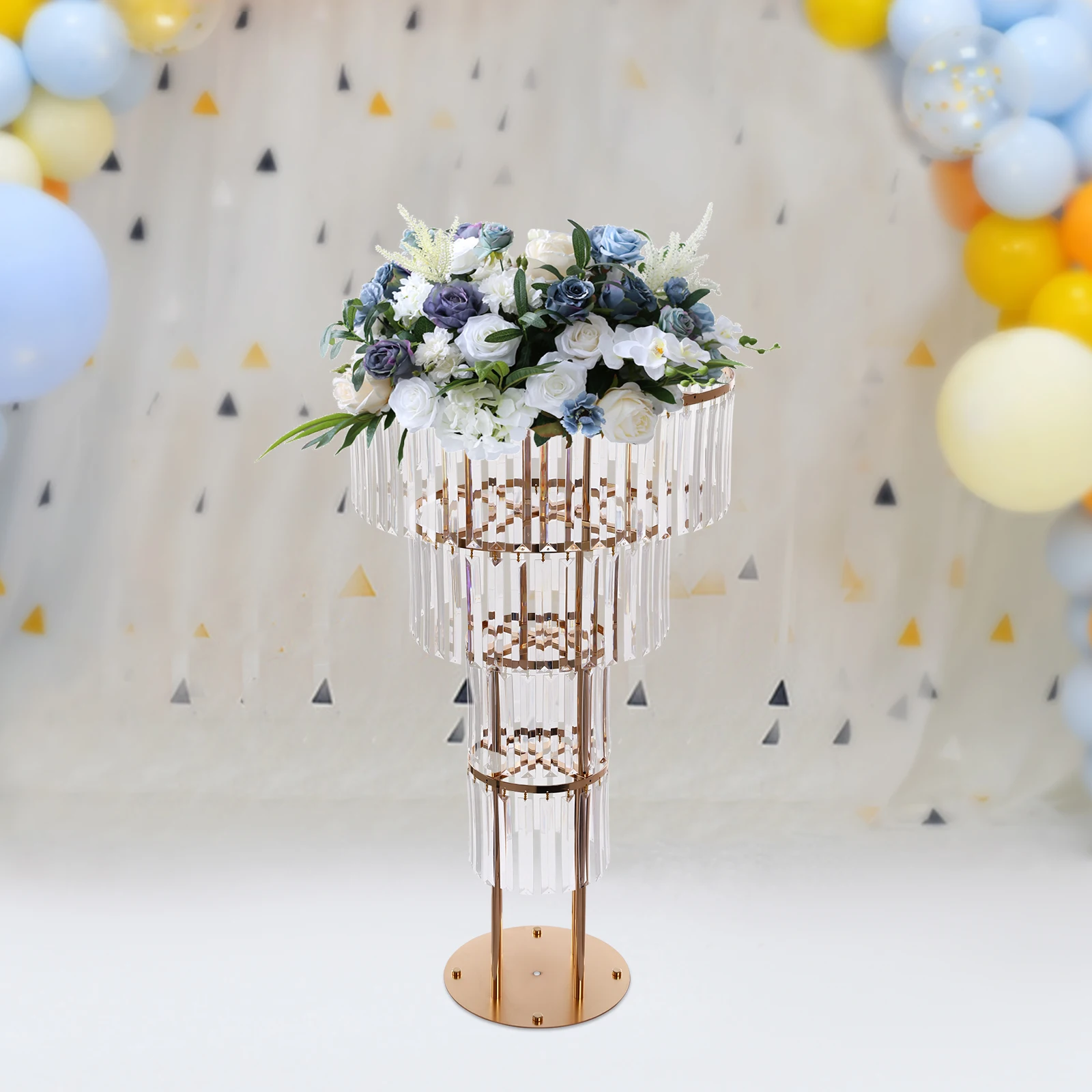 Gold Wedding Crystal Flower Stand Freestanding Floral Racks Round Pedestal Stands Crystal Party Decorations 4Tiers