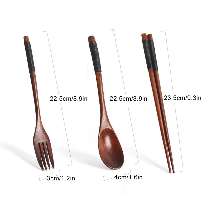 Japanese Style Natural Wooden Cutlery Set Durable Bamboo Fork Spoons Chopsticks Tableware Portable Dinnerware Kitchen Utensil