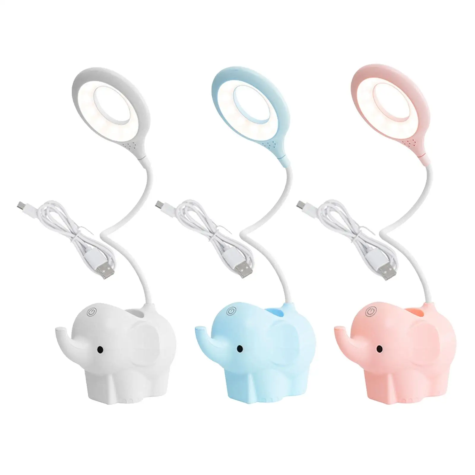 Elephant LED Table Desk Lamp Night Light 3 Stage Dimming w/Phone Holder