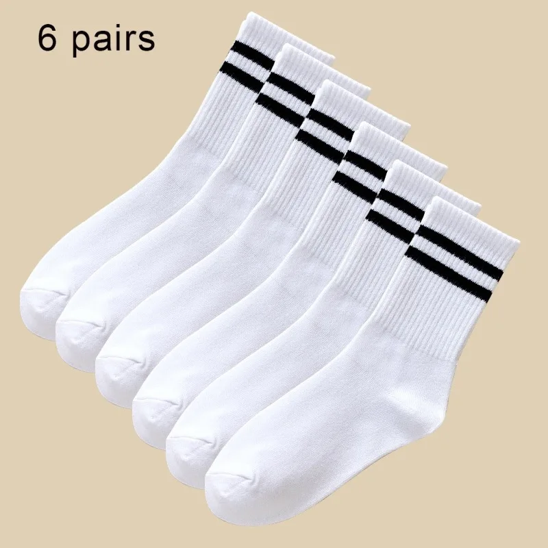 

6 Pairs Women's Mid-Tube Socks Solid Colour Autumn Winter Breathable Comfortable Sport Sweat Absorbent Man And Women's Socks