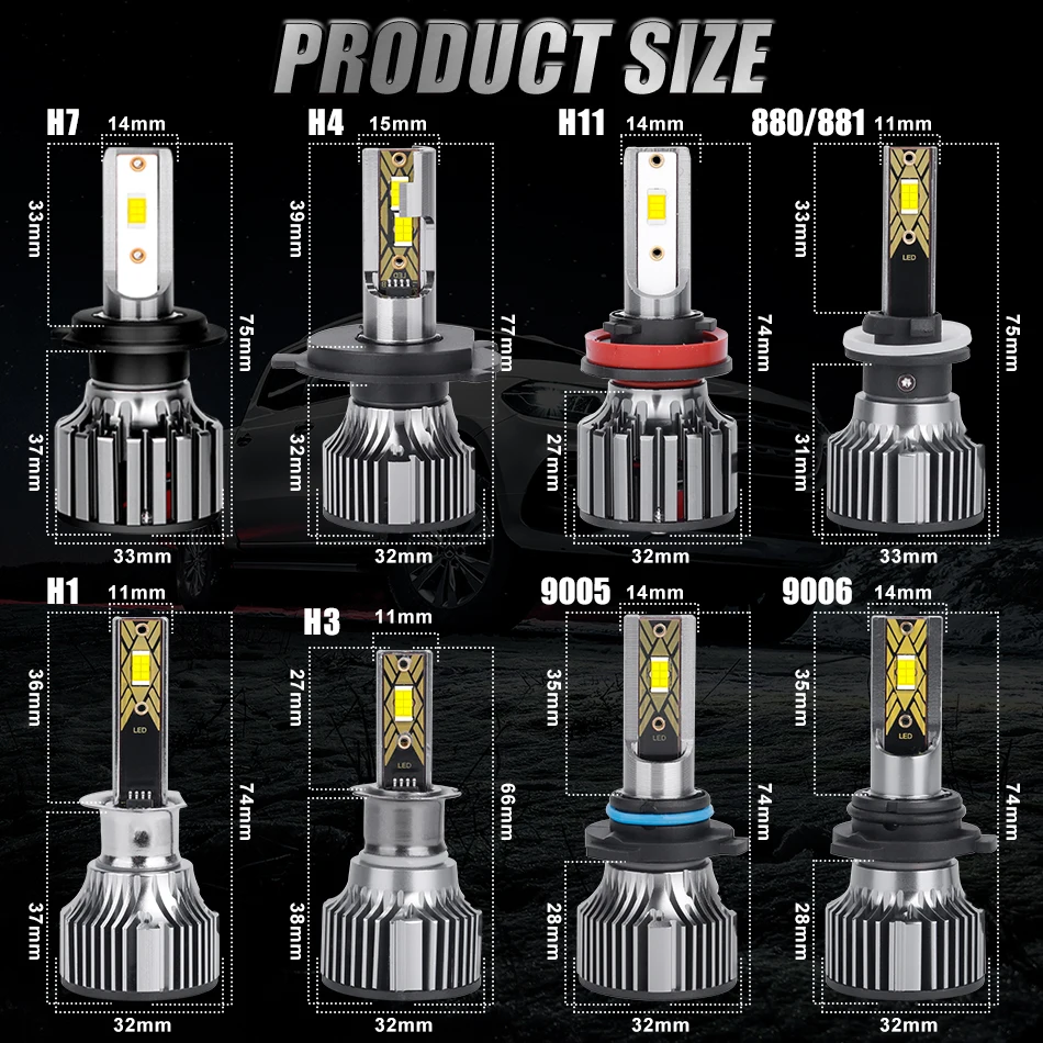 CARLitek H7 H4 H11 LED 헤드라이트 전구 미니 H1 880 881 H3 H8 H9 HB3 HB4 9005 9006 9012 HIR2 안개등 CSP 자동차 램프 6000K 플러그 앤 플레이