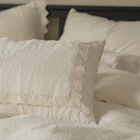Parures de lit rétro françaises en coton et lin, broderie, couette, drap de lit double, couvre-lit, housse de couette, taie d'oreiller 4