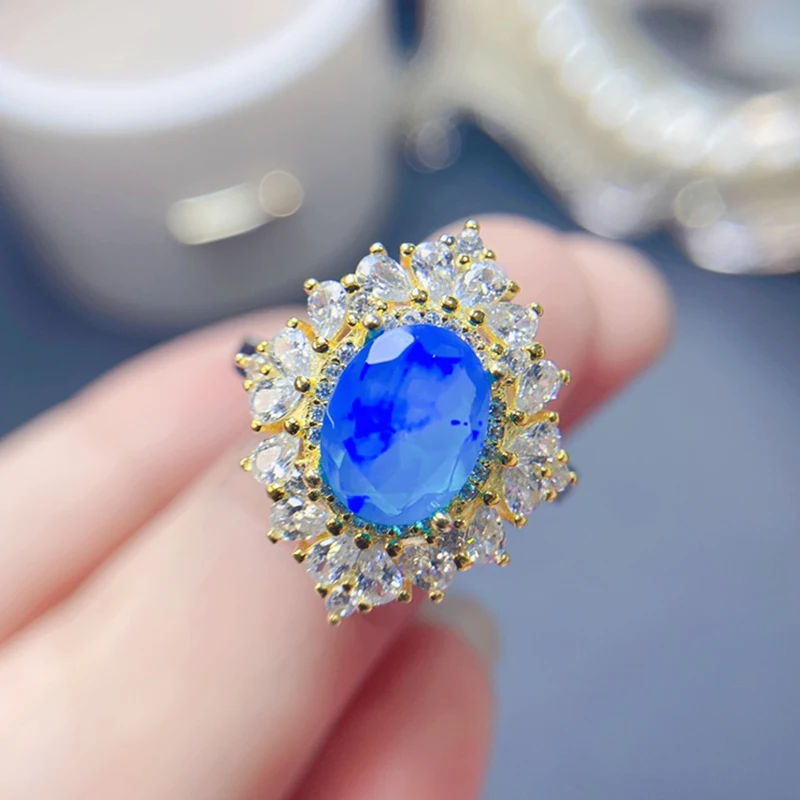 Natural Blue Opal Rings for women silver 925 jewelry luxury gem stones 18k gold plated free shiping items Party Gifts Natural Blue Opal Rings for women silver 925 jewelry luxury gem stones 18k gold plated free shiping items Party Gifts
