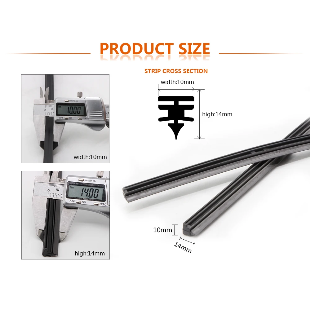 KOSOO 1PCS Car Wiper Blade Insert Natural Rubber Strip 10mm 14