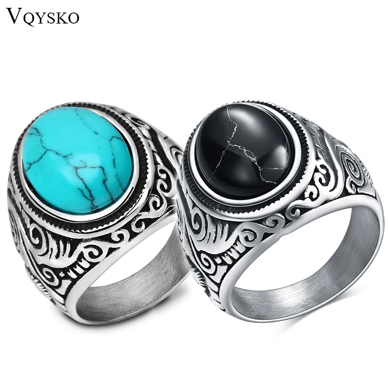 Wholesale Retro Jewelry Titanium Steel Inlaid Black Onyx
