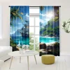 2-Piece Semi-Blackout Curtains Tropical Island Pirate Ship Palm Tree Design Rod Pocket Hanging for Bedroom Floor Window Blinds 4