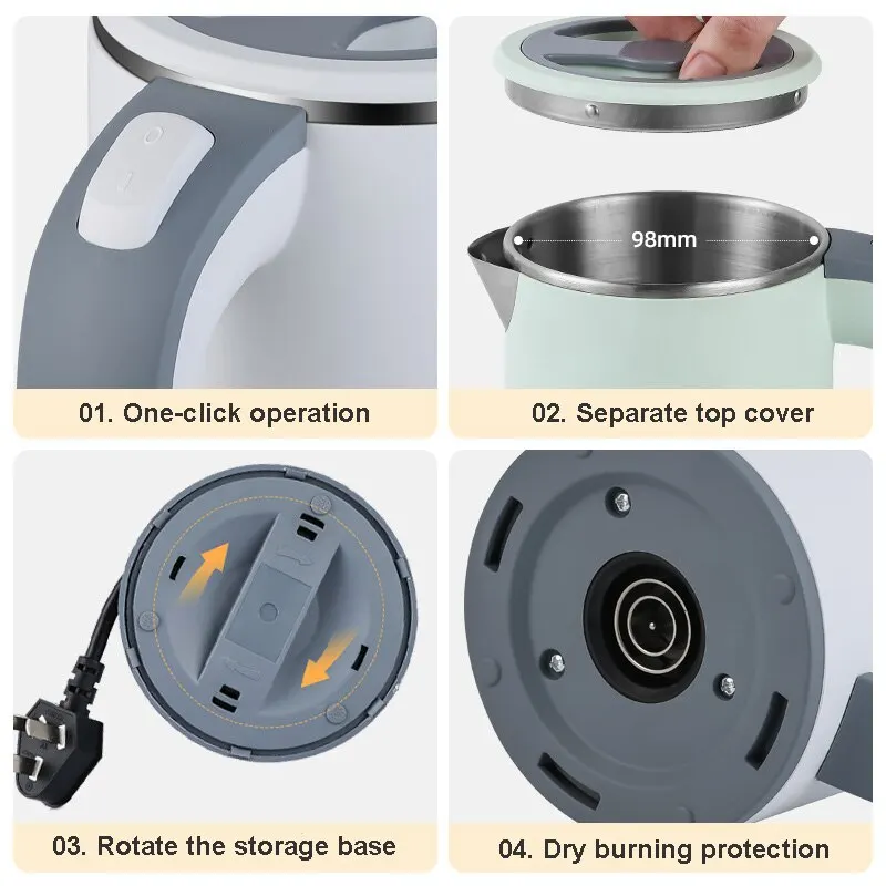 800ML Insulated Electric Kettle 304 Stainless Steel Kettle Reserved Automatic Power Off To Adjust Temperature 600w electric kettle
