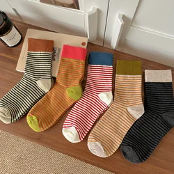 Cozy Striped Women's Long Socks - Fashionable & Preppy for Autumn & Winter Season (5Pairs)