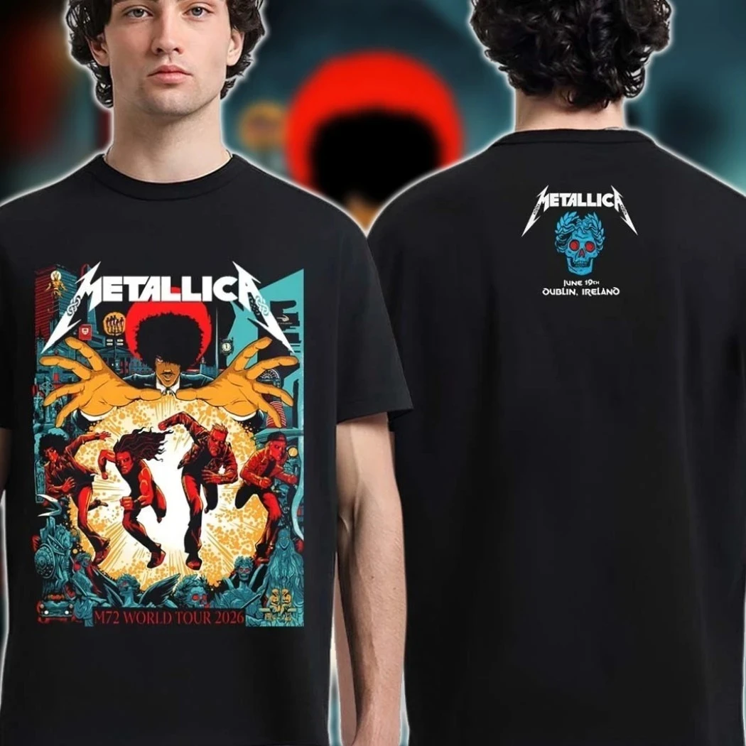 Metallica M72 World Tour 2026 Dublin Irland T-Shirt für Männer und Frauen, Sommer-Shirts aus 100 % Baumwolle, modisches Kurzarm-Top, Streetwear